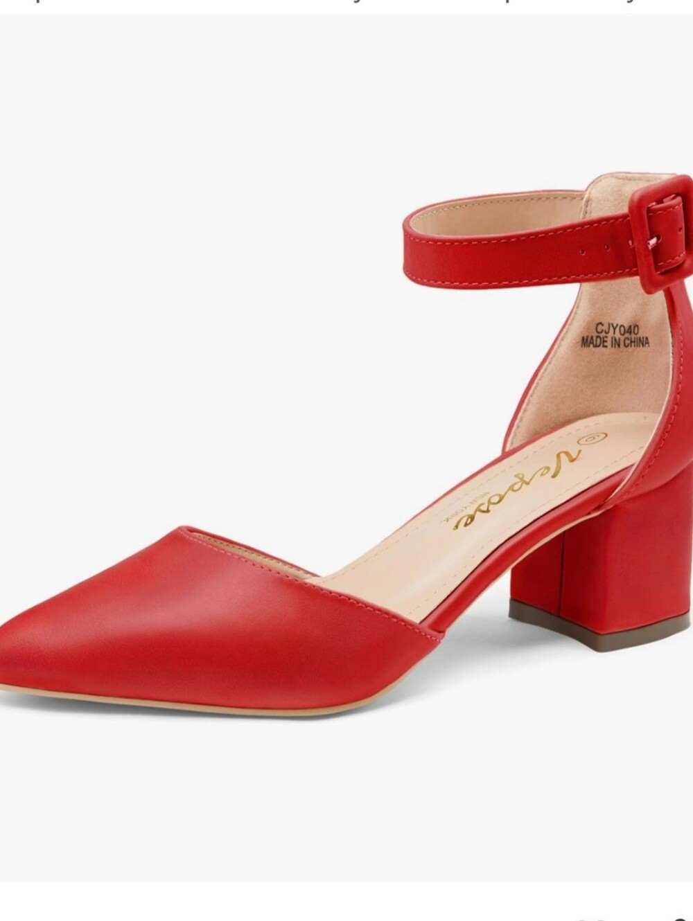 Red Block Heel Ankle-Strap Pumps